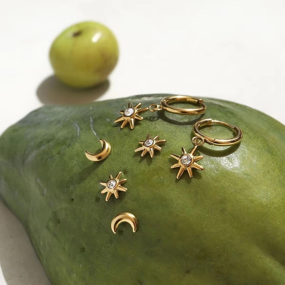 Gold Sun and Moon Earrings Set
